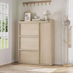 Meuble à chaussures basculant avec étagères en bois réglables, idéal pour les entrées, les couloirs et les salons comme solution de rangement de chaussures discrète.