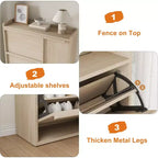 Meuble à chaussures basculant avec étagères en bois réglables, idéal pour les entrées, les couloirs et les salons comme solution de rangement de chaussures discrète.