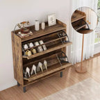 Meuble à chaussures basculant avec étagères en bois réglables, idéal pour les entrées, les couloirs et les salons comme solution de rangement de chaussures discrète.