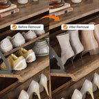 Meuble à chaussures basculant avec étagères en bois réglables, idéal pour les entrées, les couloirs et les salons comme solution de rangement de chaussures discrète.