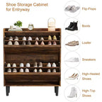 Meuble à chaussures basculant avec étagères en bois réglables, idéal pour les entrées, les couloirs et les salons comme solution de rangement de chaussures discrète.