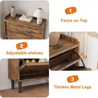 Meuble à chaussures basculant avec étagères en bois réglables, idéal pour les entrées, les couloirs et les salons comme solution de rangement de chaussures discrète.