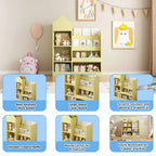Étagère de rangement en bois avec bibliothèque, unité de rangement avec 6 compartiments, 2 paniers et boîtes de rangement