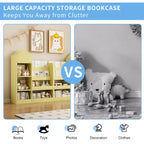 Étagère de rangement en bois avec bibliothèque, unité de rangement avec 6 compartiments, 2 paniers et boîtes de rangement