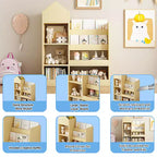 Étagère de rangement en bois avec bibliothèque, unité de rangement avec 6 compartiments, 2 paniers et boîtes de rangement