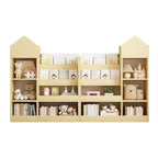 Étagère de rangement en bois avec bibliothèque, unité de rangement avec 6 compartiments, 2 paniers et boîtes de rangement