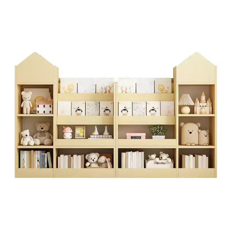 Étagère de rangement en bois avec bibliothèque, unité de rangement avec 6 compartiments, 2 paniers et boîtes de rangement