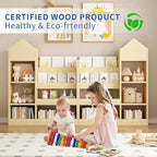Étagère de rangement en bois avec bibliothèque, unité de rangement avec 6 compartiments, 2 paniers et boîtes de rangement
