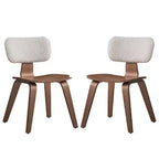 Royal Hampton 22 Inch Side Dining Chair Set of 2, Curved, White Boucle, Walnut Brown