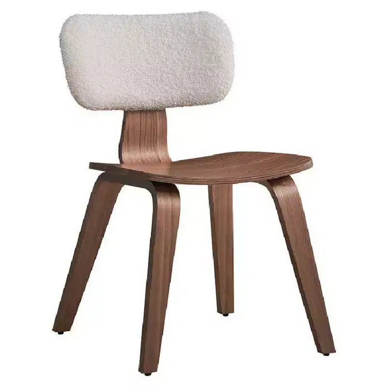 Chaise de salle à manger 22 pouces, incurvée, bouclé blanc, noyer brun