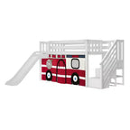 Lit mezzanine jumeau avec escalier, toboggan facile et rideau de camion de pompiers