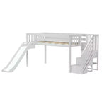 Lit mezzanine jumeau avec escalier, toboggan facile et rideau de camion de pompiers
