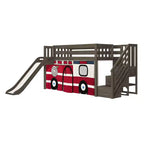 Lit mezzanine jumeau avec escalier, toboggan facile et rideau de camion de pompiers
