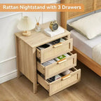Nightstand, Modern Chest of Drawer with Metal Handle and Solid Wood Legs, Wooden 3 Drawer Dresser,25 Inch Tall End Table, Bedroom, Living Room