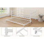 Lit de repos en métal une place avec lit gigogne, cadre de canapé-lit avec support en lattes d'acier, lit gigogne une place pour petits espaces, chambre à coucher, appartement