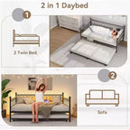 Lit de repos en métal une place avec lit gigogne, cadre de canapé-lit avec support en lattes d'acier, lit gigogne une place pour petits espaces, chambre à coucher, appartement