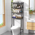 4 Tier Over Toilet Storage Rack Bathroom Organizers with Adjustable Shelf and Basket Black Small Space Storage Cabinet