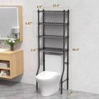 Meuble de rangement 4 niveaux pour toilettes, organisateur de salle de bain avec étagère réglable et panier, meuble de rangement pour petits espaces noir