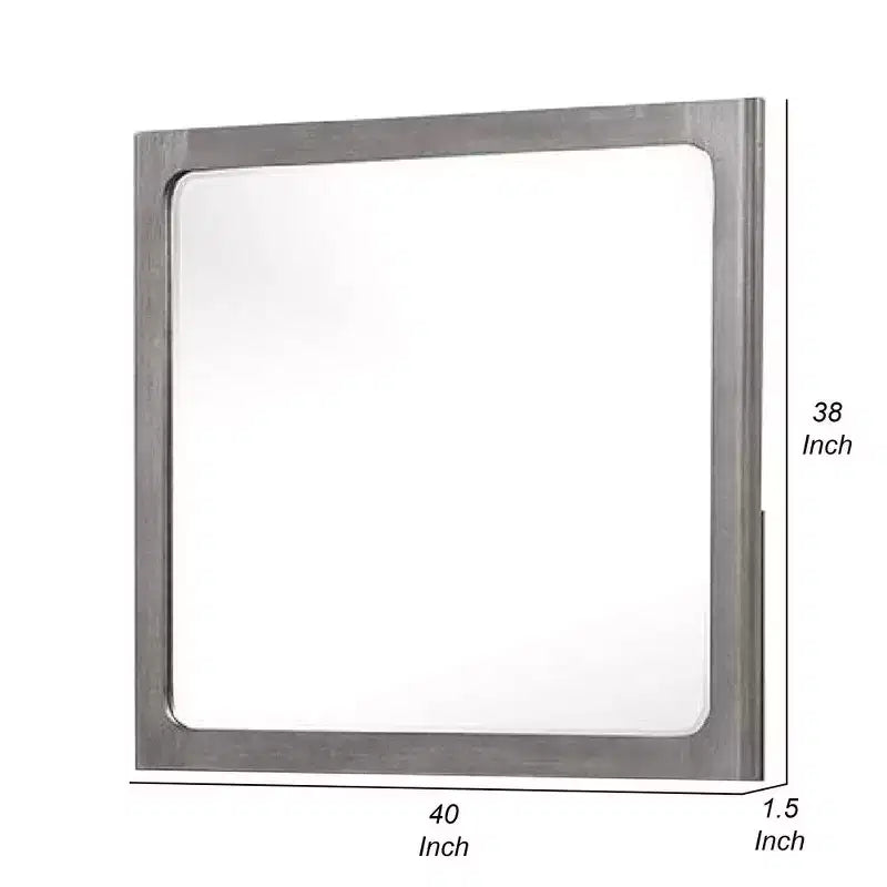 Miroir de commode, bois d'hévéa gris chaud, bord biseauté, 40 pouces