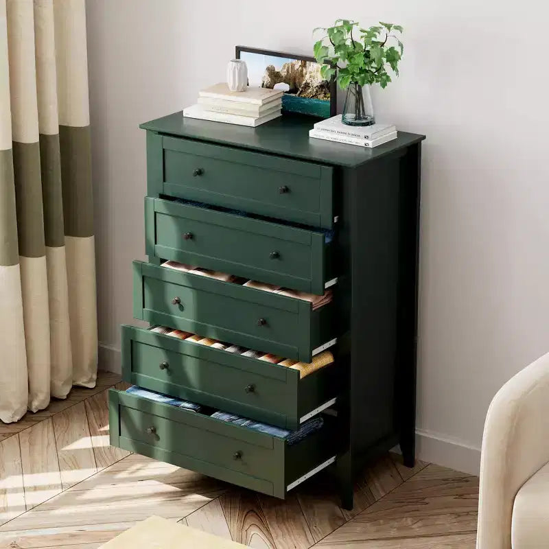 Commode à 5 tiroirs pour chambre à coucher, commode en bois de 80 cm de large avec poignées en métal, chiffonnier haut, organiseur de rangement pour vêtements pour chambre à coucher