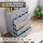 Commode à 5 tiroirs pour chambre à coucher, commode en bois de 80 cm de large avec poignées en métal, chiffonnier haut, organiseur de rangement pour vêtements pour chambre à coucher