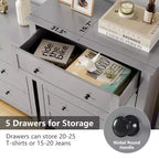 Commode à 5 tiroirs pour chambre à coucher, commode en bois de 80 cm de large avec poignées en métal, chiffonnier haut, organiseur de rangement pour vêtements pour chambre à coucher
