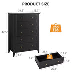Commode à 5 tiroirs pour chambre à coucher, commode en bois de 80 cm de large avec poignées en métal, chiffonnier haut, organiseur de rangement pour vêtements pour chambre à coucher
