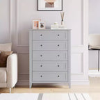Commode à 5 tiroirs pour chambre à coucher, commode en bois de 80 cm de large avec poignées en métal, chiffonnier haut, organiseur de rangement pour vêtements pour chambre à coucher