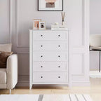 Commode à 5 tiroirs pour chambre à coucher, commode en bois de 80 cm de large avec poignées en métal, chiffonnier haut, organiseur de rangement pour vêtements pour chambre à coucher