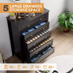 Commode à 5 tiroirs pour chambre à coucher, commode en bois de 80 cm de large avec poignées en métal, chiffonnier haut, organiseur de rangement pour vêtements pour chambre à coucher