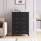 Commode à 5 tiroirs pour chambre à coucher, commode en bois de 80 cm de large avec poignées en métal, chiffonnier haut, organiseur de rangement pour vêtements pour chambre à coucher