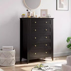 5 Drawer Dresser for Bedroom, 31.5W Wooden Chest of Drawers with Metal Knobs, Tall Dresser Nightstand, Clothes Storage Organizer for Bedroom