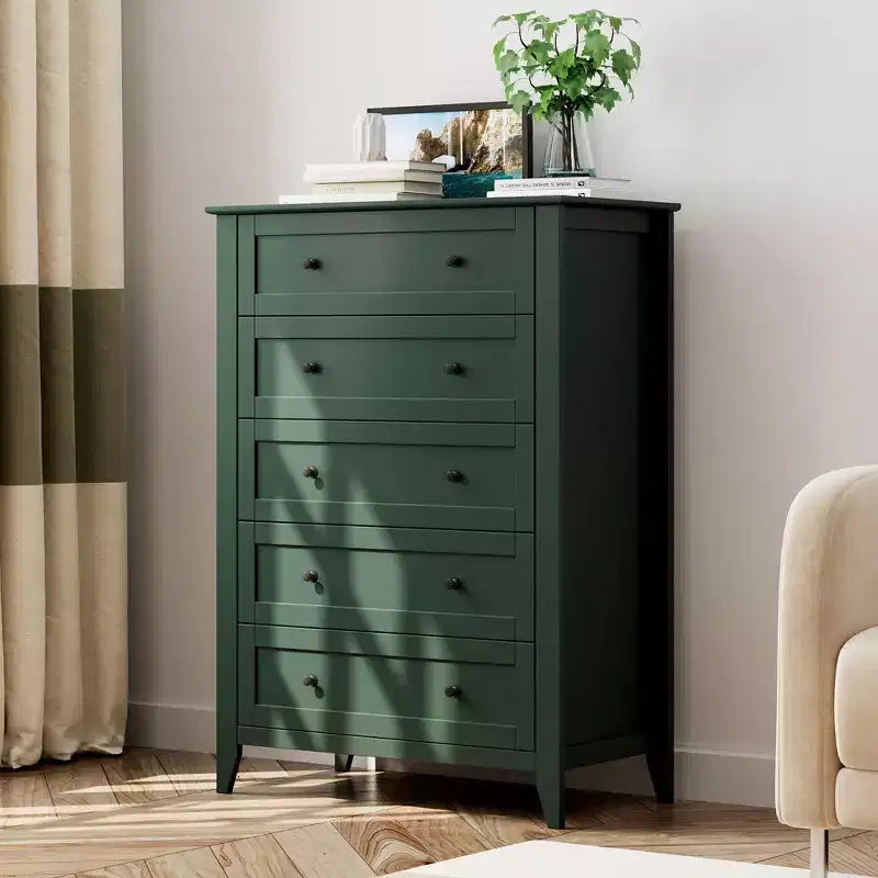 Commode à 5 tiroirs pour chambre à coucher, commode en bois de 80 cm de large avec poignées en métal, chiffonnier haut, organiseur de rangement pour vêtements pour chambre à coucher