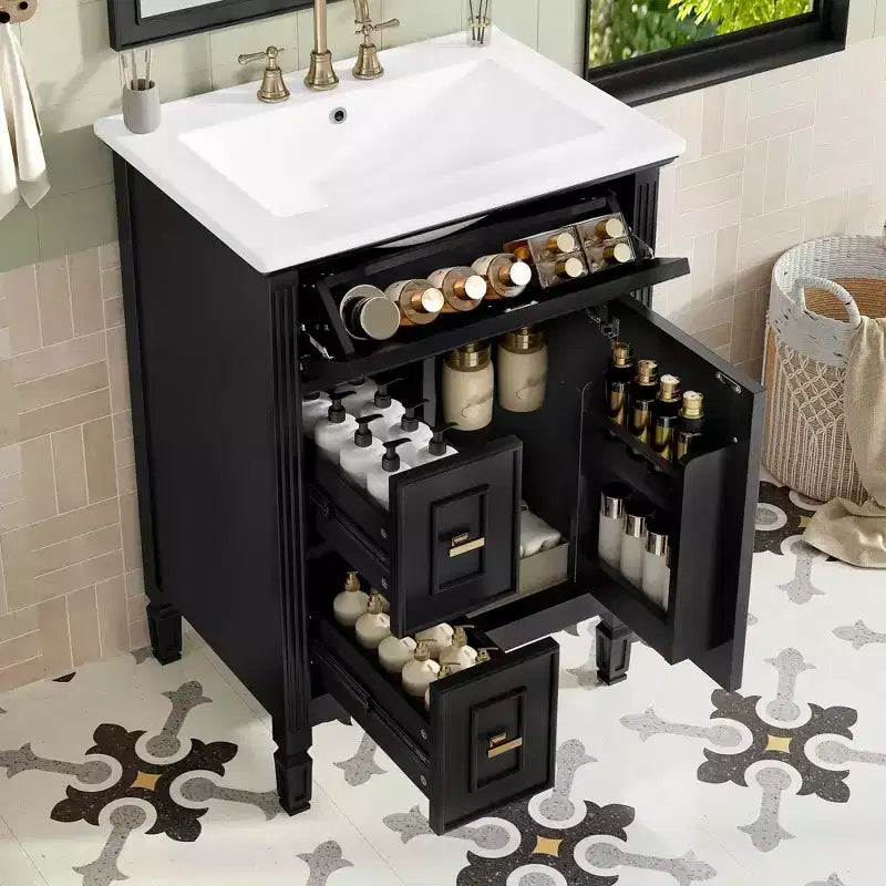Meuble-lavabo de salle de bain 20 po avec lavabo, porte à fermeture douce, étagère de rangement, tiroir, gris