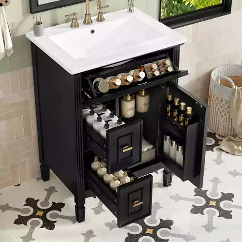 Meuble-lavabo de salle de bain 20 po avec lavabo, porte à fermeture douce, étagère de rangement, tiroir, gris