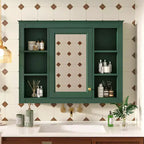 MAYEERTY 27.5 Medicine Cabinet, Wall Mounted Bathroom Storage Cabinet with Mirror 6 Open Shelves Modern Green