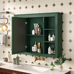 Meuble de salle de bain mural avec miroir, 6 étagères ouvertes, 70 cm, vert moderne