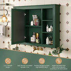 Meuble de salle de bain mural avec miroir, 6 étagères ouvertes, 70 cm, vert moderne