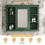 Meuble de salle de bain mural avec miroir, 6 étagères ouvertes, 70 cm, vert moderne