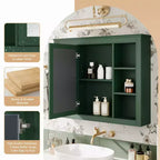 Meuble de salle de bain mural avec miroir, 6 étagères ouvertes, 70 cm, vert moderne