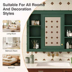 Meuble de salle de bain mural avec miroir, 6 étagères ouvertes, 70 cm, vert moderne