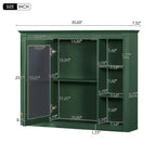 Meuble de salle de bain mural avec miroir, 6 étagères ouvertes, 70 cm, vert moderne