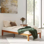 Cadre de lit plateforme en bois massif naturel avec design silencieux, lit de chambre principale, pas besoin de sommier tapissier