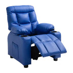 Kids Reclining Chair, Toddler Recliner with Cup Holders and Pockets, 107 to 126 Adjustable Backrest, Easy-to-Clean PU Leather Recliner Couch