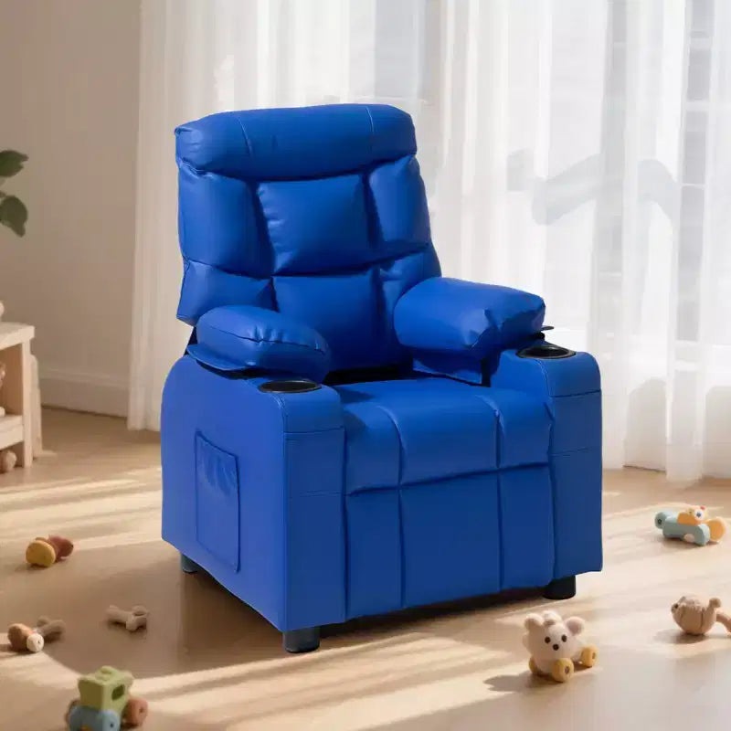 Fauteuil inclinable pour enfants, fauteuil inclinable pour tout-petits avec porte-gobelets et poches, dossier réglable de 107 à 126, canapé inclinable en cuir PU facile à nettoyer
