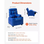 Fauteuil inclinable pour enfants, fauteuil inclinable pour tout-petits avec porte-gobelets et poches, dossier réglable de 107 à 126, canapé inclinable en cuir PU facile à nettoyer