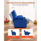 Fauteuil inclinable pour enfants, fauteuil inclinable pour tout-petits avec porte-gobelets et poches, dossier réglable de 107 à 126, canapé inclinable en cuir PU facile à nettoyer