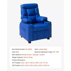 Fauteuil inclinable pour enfants, fauteuil inclinable pour tout-petits avec porte-gobelets et poches, dossier réglable de 107 à 126, canapé inclinable en cuir PU facile à nettoyer