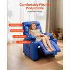 Fauteuil inclinable pour enfants, fauteuil inclinable pour tout-petits avec porte-gobelets et poches, dossier réglable de 107 à 126, canapé inclinable en cuir PU facile à nettoyer