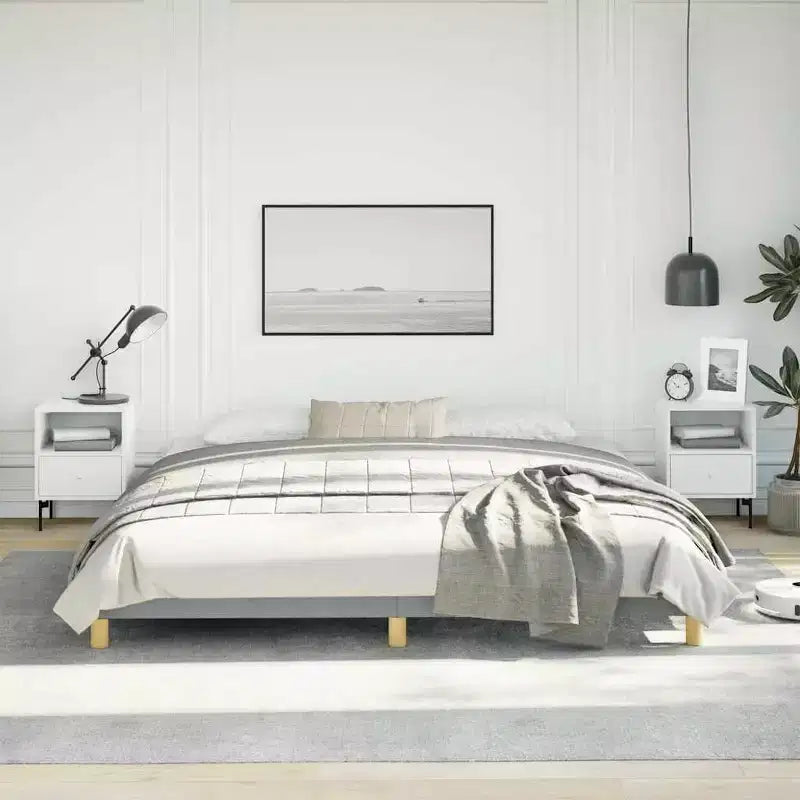 Cadre de lit Gris clair 100% polyester, contreplaqué, bois composite King